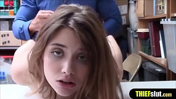 Petite teenie busted while shoplifting pays with pussy