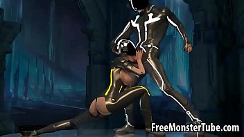 3D cartoon Tron babe sucks cock and gets fucked