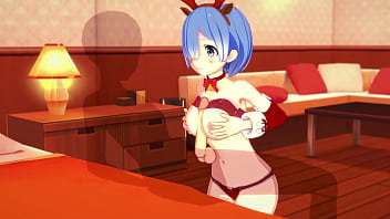 Re:Zero Rem rides cock and gets a creampie for Christmas.