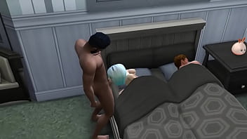 Skinny nyphoman gets impaled next to her sleeping boyfriend